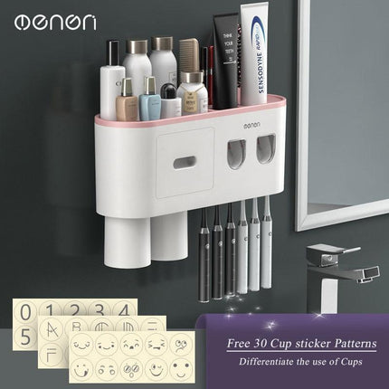 Sleek Magnetic Toothbrush and Toothpaste Organizer with Automatic Dispenser for a Stylish Bathroom Upgrade..