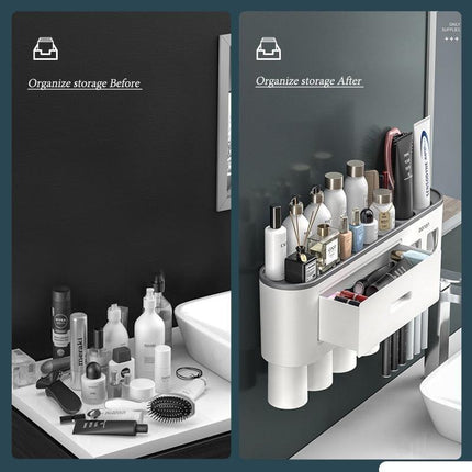 Sleek Magnetic Toothbrush and Toothpaste Organizer with Automatic Dispenser for a Stylish Bathroom Upgrade..