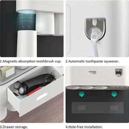 Sleek Magnetic Toothbrush and Toothpaste Organizer with Automatic Dispenser for a Stylish Bathroom Upgrade..