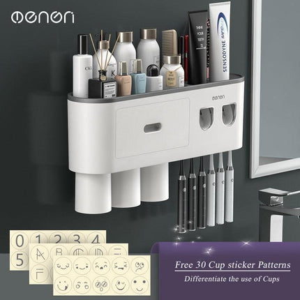 Sleek Magnetic Toothbrush and Toothpaste Organizer with Automatic Dispenser for a Stylish Bathroom Upgrade..