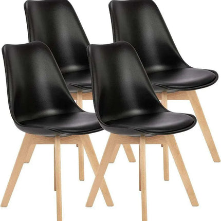 Sleek Mid-Century Dining Chair Ensemble: 4 Premium Leather-Cushioned Seats - Très Elite