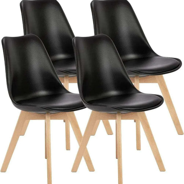 Sleek Mid-Century Dining Chair Ensemble: 4 Premium Leather-Cushioned Seats