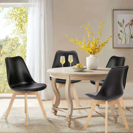 Sleek Mid-Century Dining Chair Ensemble: 4 Premium Leather-Cushioned Seats - Très Elite