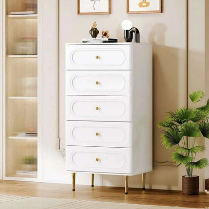 Sleek Modern 5-Drawer Dresser with Stylish Metal Legs - Perfect Storage for Any Room- Très Elite- Très Elite