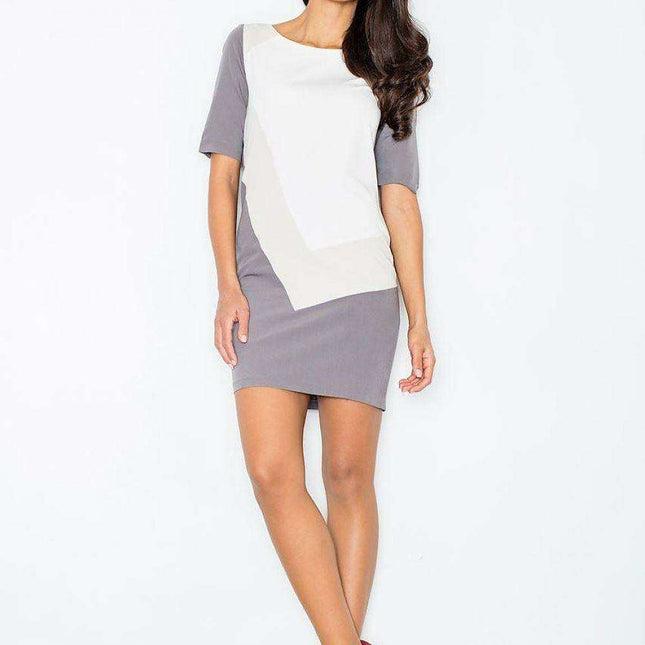 Sleek Modern Geometric Short Sleeve Day Dress by Figl
