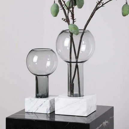 Sleek Modern Glass Vase Collection with Elegant Marble Base for Home Aesthetics and Plant Display- Très Elite- Très Elite