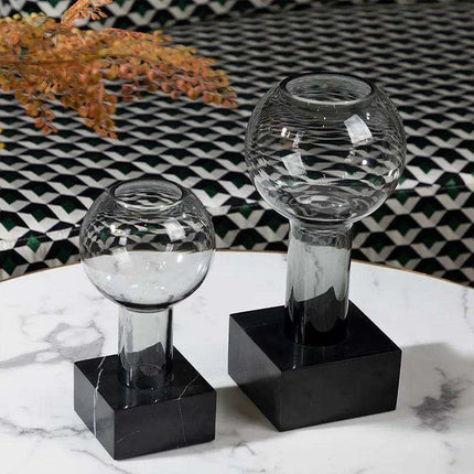 Sleek Modern Glass Vase Collection with Elegant Marble Base for Home Aesthetics and Plant Display- Très Elite- Très Elite