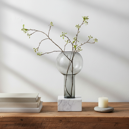 Sleek Modern Glass Vase Collection with Elegant Marble Base for Home Aesthetics and Plant Display - Très Elite