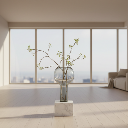 Sleek Modern Glass Vase Collection with Elegant Marble Base for Home Aesthetics and Plant Display - Très Elite