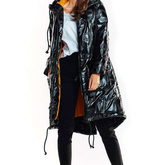 Sleek Modern Oversized Glossy Coat with Snap Fastening