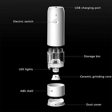 Sleek Rechargeable Electric Pepper Grinder with Adjustable Grinding Levels and Built-in LED Light - Très Elite