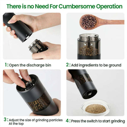 Sleek Rechargeable Electric Pepper Grinder with Adjustable Grinding Levels and Built-in LED Light - Très Elite