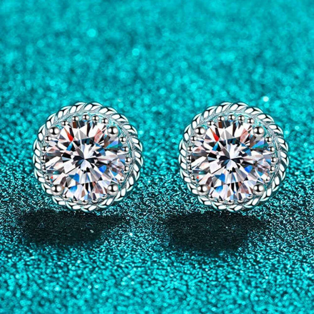 Sleek Rhodium-Plated Sterling Silver Stud Earrings with 1 Carat Lab-Grown Diamonds