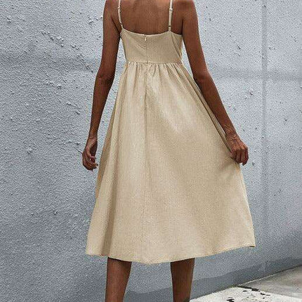 Sleek Sleeveless Hemp Dress with High Waist and Sling Collar - Très Elite
