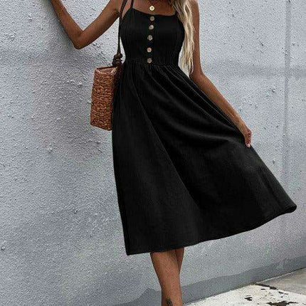 Sleek Sleeveless Hemp Dress with High Waist and Sling Collar - Très Elite
