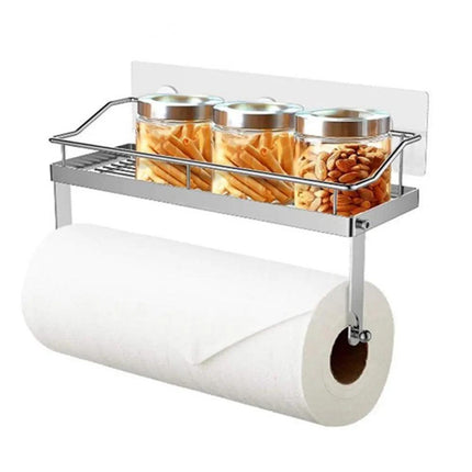 Sleek Stainless Steel Wall-Mounted Kitchen Organizer with Integrated Paper Towel Holder