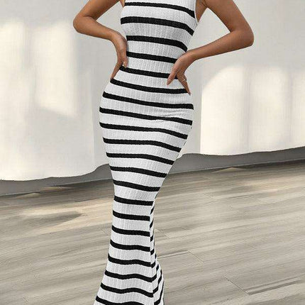 Sleek Striped Sleeveless Dress with Elegant Tailored Fit - Très Elite- Très Elite