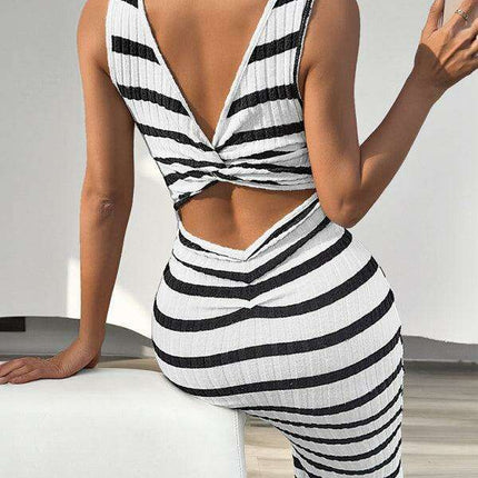 Sleek Striped Sleeveless Dress with Elegant Tailored Fit - Très Elite- Très Elite