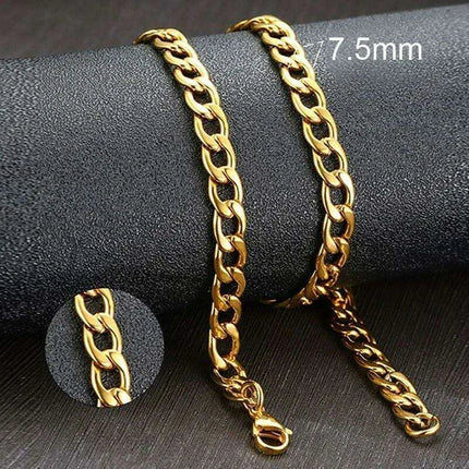 Sleek Urban Style: Men's Black and Gold Stainless Steel Link Necklace - Très Elite