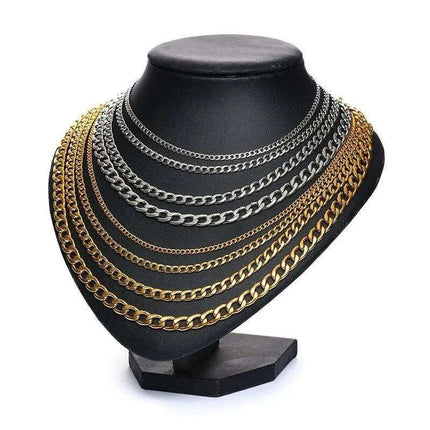 Sleek Urban Style: Men's Black and Gold Stainless Steel Link Necklace - Très Elite
