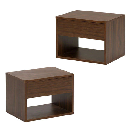 Sleek Walnut Wall-Mounted Nightstand with Dual Drawer Storage - Très Elite
