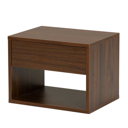 Sleek Walnut Wall-Mounted Nightstand with Dual Drawer Storage - Très Elite