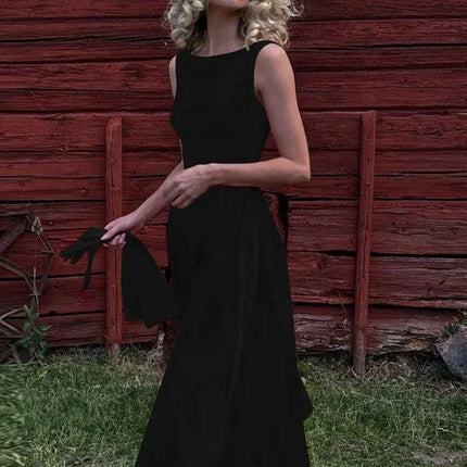 Sleeveless A-line Maxi Gown - Elegant Backless High Waist Dress - Très Elite