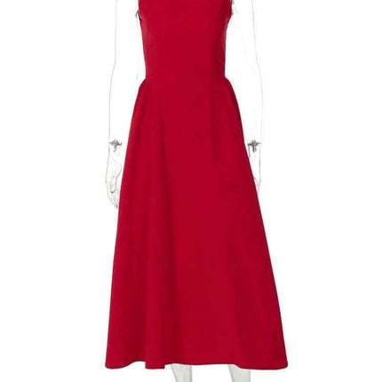Sleeveless A-line Maxi Gown - Elegant Backless High Waist Dress - Très Elite