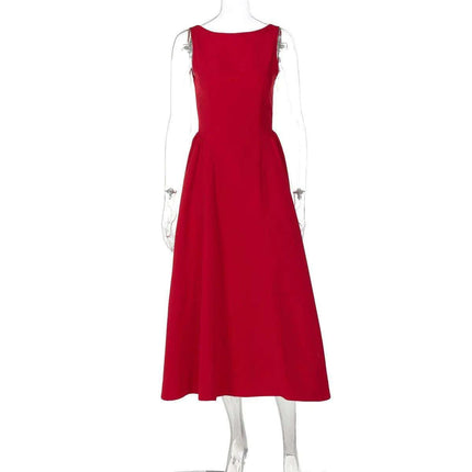 Sleeveless A-line Maxi Gown - Elegant Backless High Waist Dress - Très Elite