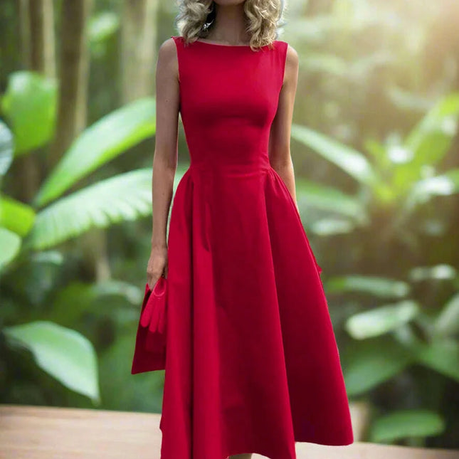 Sleeveless A-line Maxi Gown - Elegant Backless High Waist Dress