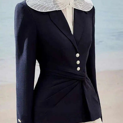 Sleeveless Blazer with Lace Long Skirt and Elegant Hollow Out Details - Très Elite