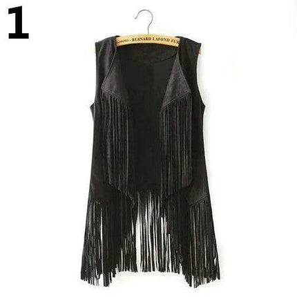 Sleeveless Faux Leather Women's Motorcycle Vest with Bohemian Suede Tassels and Fringe - Très Elite
