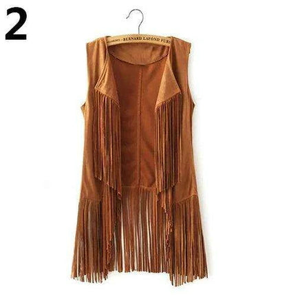 Sleeveless Faux Leather Women's Motorcycle Vest with Bohemian Suede Tassels and Fringe - Très Elite