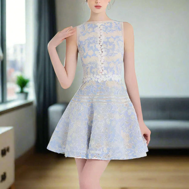 Sleeveless Lace Mini Dress with Hollow Out Embroidery for Women's Summer Events 2024