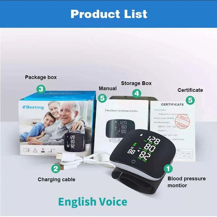 Smart Voice-Controlled Rechargeable Blood Pressure and Heart Rate Monitor with LCD Screen - Très Elite