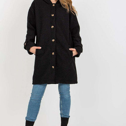 Snuggly Hooded Plush Button-Up Coat