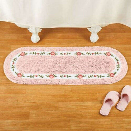 Chic Pink Rose Oval Rug Set - 2 Elegant Mats for Stylish Home Decor