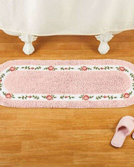 Chic Pink Rose Oval Rug Set - 2 Elegant Mats for Stylish Home Decor
