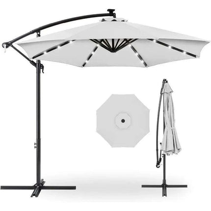 Solar-Powered 10ft LED Hanging Market Umbrella for Outdoor Spaces..
