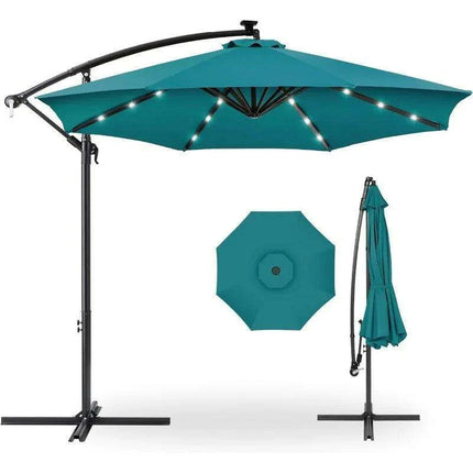 Solar-Powered 10ft LED Hanging Market Umbrella for Outdoor Spaces..