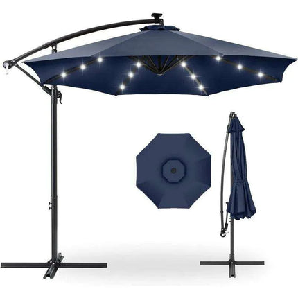 Solar-Powered 10ft LED Hanging Market Umbrella for Outdoor Spaces..