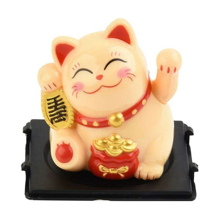 Solar-Powered Lucky Cat Figurine for Abundance and Good Fortune..