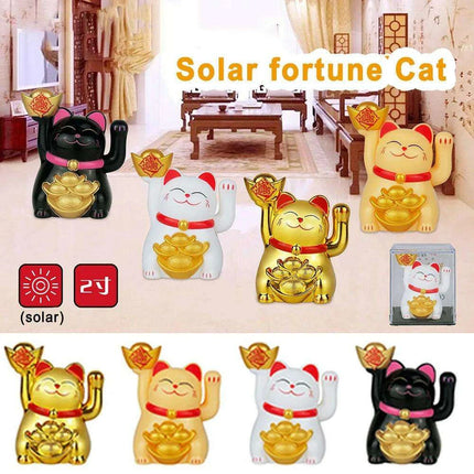 Solar-Powered Waving Lucky Cat Figurine - A Symbol of Joy and Good Fortune - Très Elite