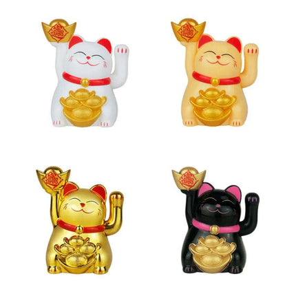 Solar-Powered Waving Lucky Cat Figurine - A Symbol of Joy and Good Fortune - Très Elite