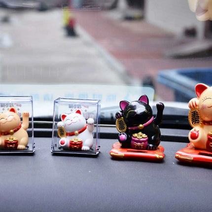 Solar Waving Lucky Cat: Eco-Friendly Maneki Neko for Home and Office Good Fortune - Très Elite