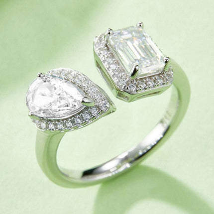 Sophisticated 1 Carat Moissanite & Zircon Accent Sterling Silver Open Ring - A Masterpiece of Artistry and Enduring Elegance - Très Elite