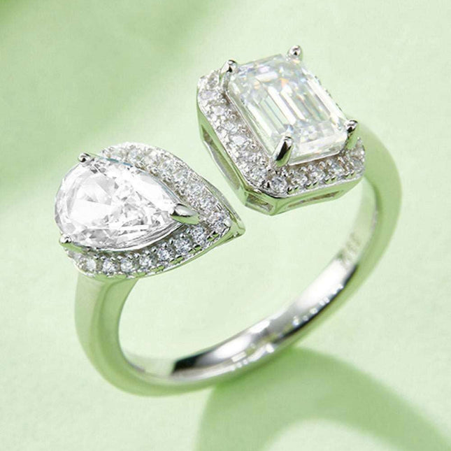 Sophisticated 1 Carat Moissanite & Zircon Accent Sterling Silver Open Ring - A Masterpiece of Artistry and Enduring Elegance