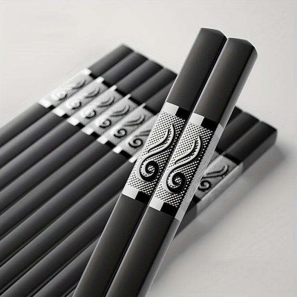 Sophisticated 10-Pair Moire Pattern Alloy Chopsticks Set - Sustainable Reusable Flatware for Authentic Chinese Cuisine - Très Elite