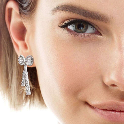 Sophisticated 1.12 Carat Lab-Grown Diamond Bow Earrings with Sterling Silver and Platinum or 18K Gold Finishes - Très Elite