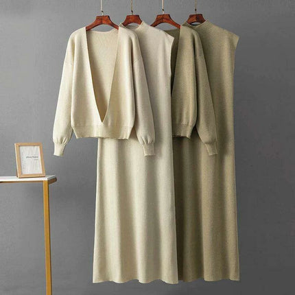 Sophisticated 2-Piece Knit Dress Set for Effortless Work and Casual Elegance - Très Elite